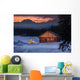Log cabin with Christmas tree and decorations Wall Mural