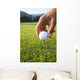 Golfer sets up a ball on the tee of a golf course on a summer evening Wall Mural