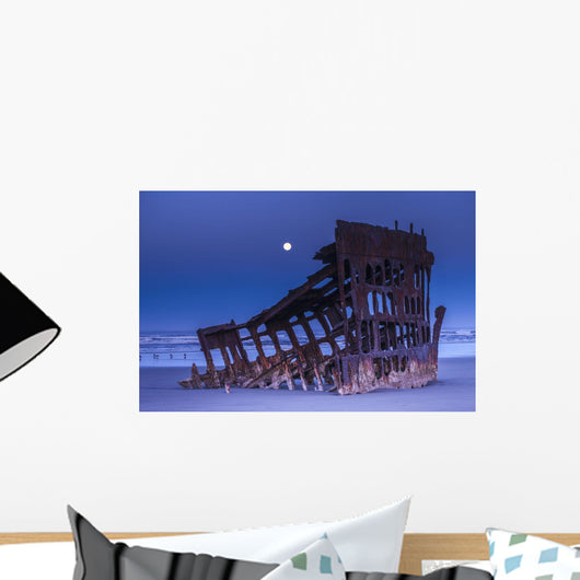 The moon sets over the wreck of the Peter Iredale Wall Mural