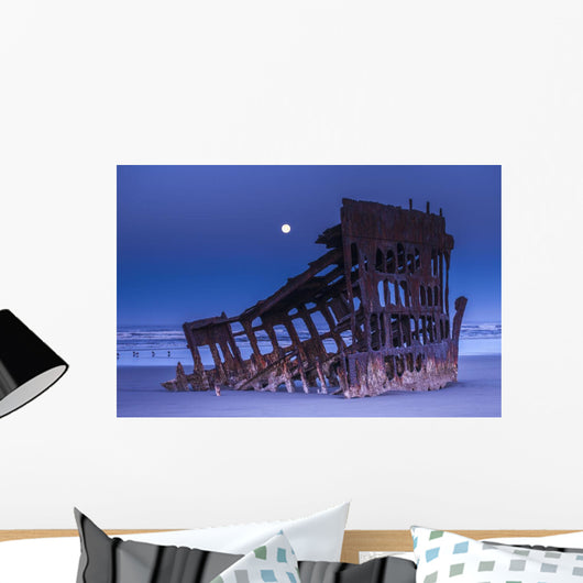 The moon sets over the wreck of the Peter Iredale Wall Mural