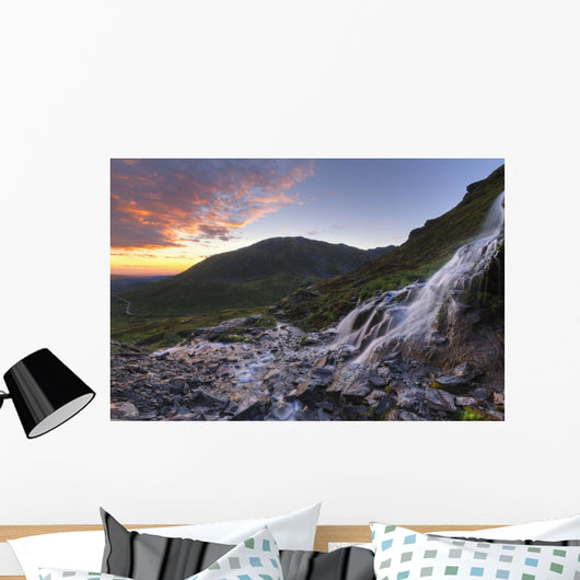 Scenic sunset view of a waterfall at Summit Lake State Recreation Site Wall Mural