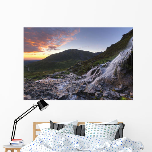 Scenic sunset view of a waterfall at Summit Lake State Recreation Site Wall Mural