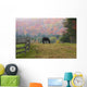 Horse grazing in early morning light and fog in autumn Wall Mural