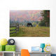 Horse grazing in early morning light and fog in autumn Wall Mural