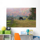 Horse grazing in early morning light and fog in autumn Wall Mural
