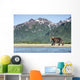 Coastal Brown Bear walking beneath mountain peaks along Kukak Bay Wall Mural