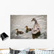 A mother mallard guards her ducklings Wall Mural