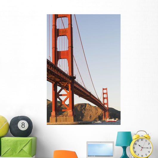 Tour boats cross under Golden Gate Bridge, viewed Wall Mural