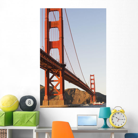 Tour boats cross under Golden Gate Bridge, viewed Wall Mural
