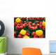 Green plastic baskets with organic red and yellow bell peppers Wall Mural
