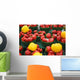 Green plastic baskets with organic red and yellow bell peppers Wall Mural