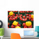 Green plastic baskets with organic red and yellow bell peppers Wall Mural