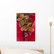 Macro of cranberries and deep red-orange leaves in the background Wall Mural