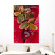 Macro of cranberries and deep red-orange leaves in the background Wall Mural