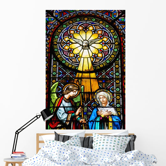 Colourful stained glass windows in the Benedictine Abbey Wall Mural