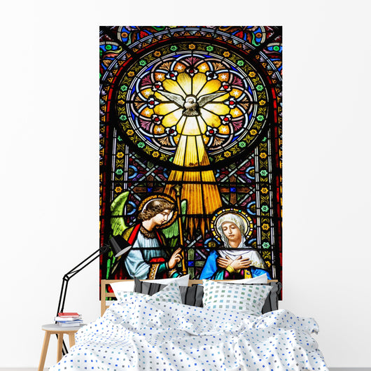 Colourful stained glass windows in the Benedictine Abbey Wall Mural