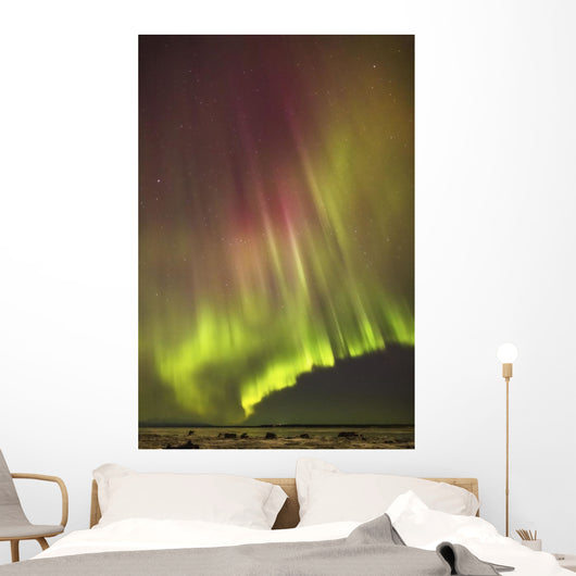 Northern Lights in the sky above the snow covered mudflats of Knik Arm Wall Mural