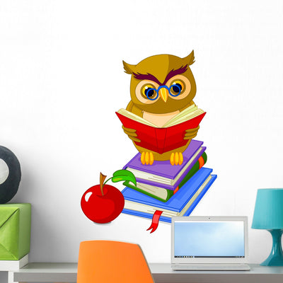Wise Owl Reading Wall Decal shown on a wall