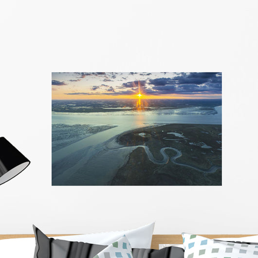 Aerial view of the sunset over the mouth of the Kvichak River Wall Mural