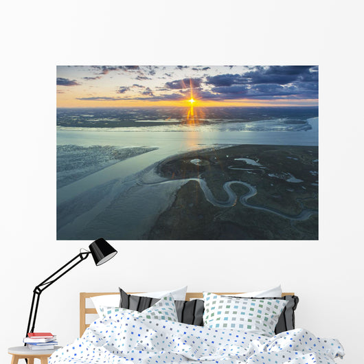 Aerial view of the sunset over the mouth of the Kvichak River Wall Mural