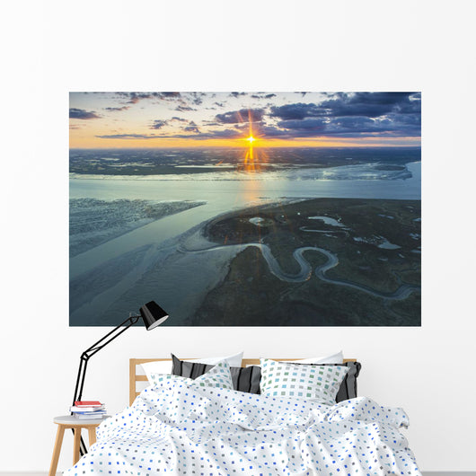 Aerial view of the sunset over the mouth of the Kvichak River Wall Mural