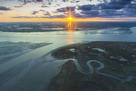Aerial view of the sunset over the mouth of the Kvichak River Wall Mural