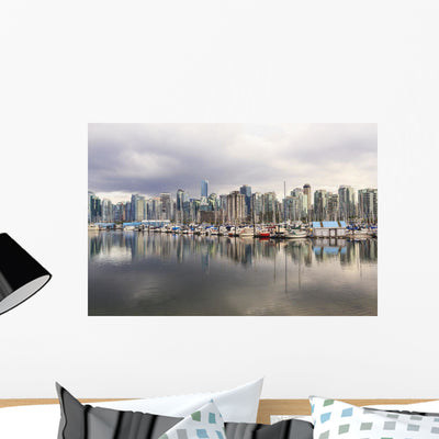 Sailboats Reflected Coal Harbour Wall Mural shown on a wall