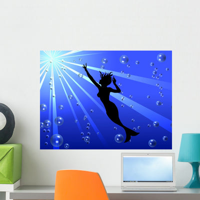 Mermaid Wall Mural shown on a wall