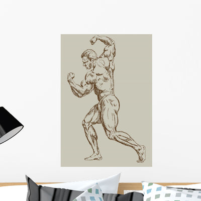 Bodybuilder Wall Mural shown on a wall
