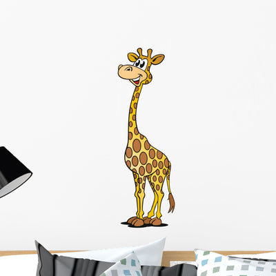 Giraffe Standing Laughing Wall Decal shown on a wall