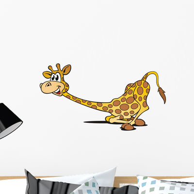 Giraffe Is Smiling Wall Decal shown on a wall