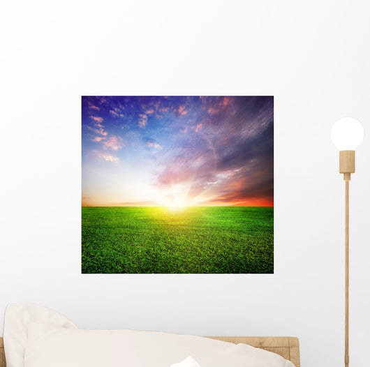 Green Field and Beautiful Sunrise Wall Mural