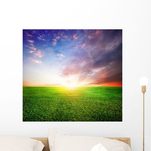 Green Field and Beautiful Sunrise Wall Mural