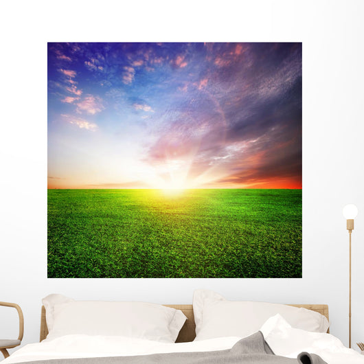 Green Field and Beautiful Sunrise Wall Mural