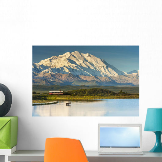 A silhouette of a bull moose feeding Wall Mural