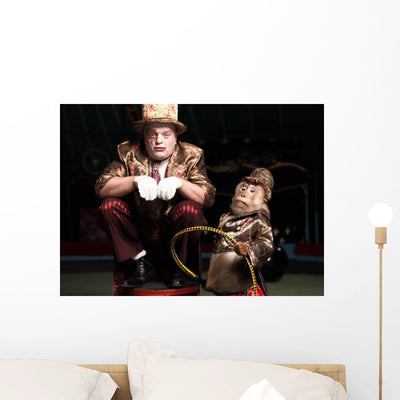 Circus Clown with Monkey Wall Decal shown on a wall