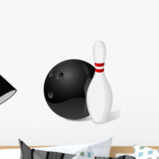 Bowling ball and pin isolated on white. Wall Decal