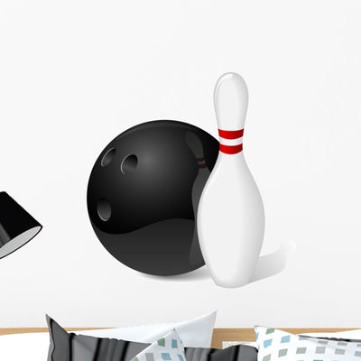 Bowling Ball and Pin Wall Decal shown on a wall