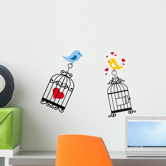 birds in love with birdcage Wall Decal