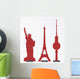 Silhouettes of big cities' monuments; New York, Paris and Berlin Wall Decal