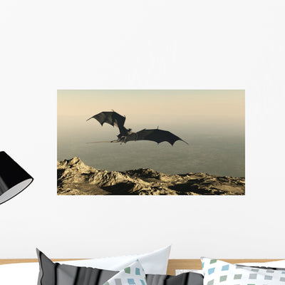 Dragon Flying over Mountain Wall Mural shown on a wall
