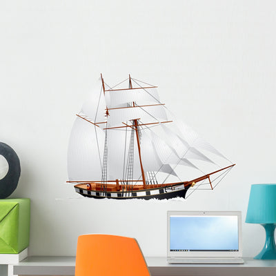 Sailing Vessel Topsail Schooner Wall Decal shown on a wall
