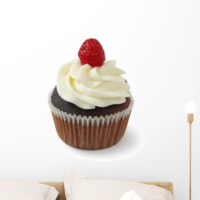 Chocolate Raspberry Cupcake Wall Decal shown on a wall