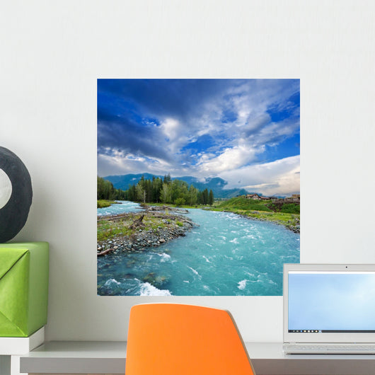 emerald river in a mountains Wall Mural