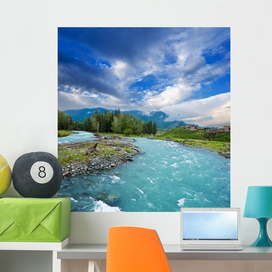 emerald river in a mountains Wall Mural