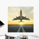 takeoff plane in airport at sunset Wall Mural