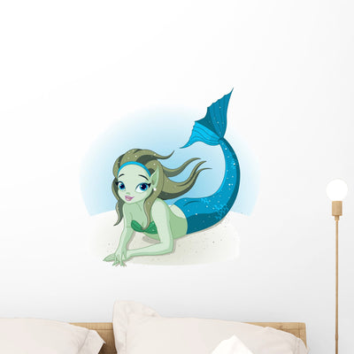 Mermaid Girl under Sea shown on a wall