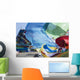 Blessing colourful Tibetan prayer flags under the blue sky Wall Mural