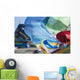 Blessing colourful Tibetan prayer flags under the blue sky Wall Mural