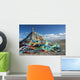 Colourful Tibetan prayer flags under the strong wind near Qinghai Lake Wall Mural